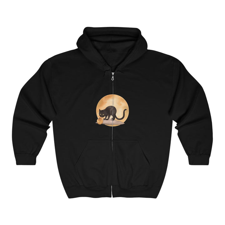 Black Cat & Moon Halloween Hoodie Hoodie - Blululi