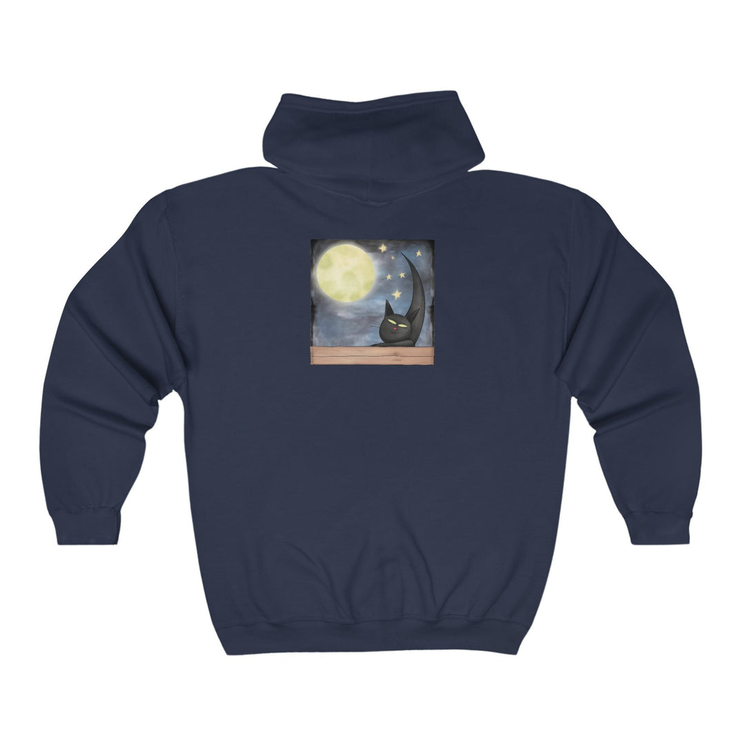 Black Cat Moonlit Window Hoodie Hoodie - Blululi