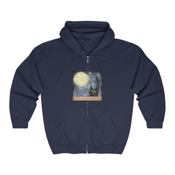 Black Cat Moonlit Window Hoodie Hoodie - Blululi