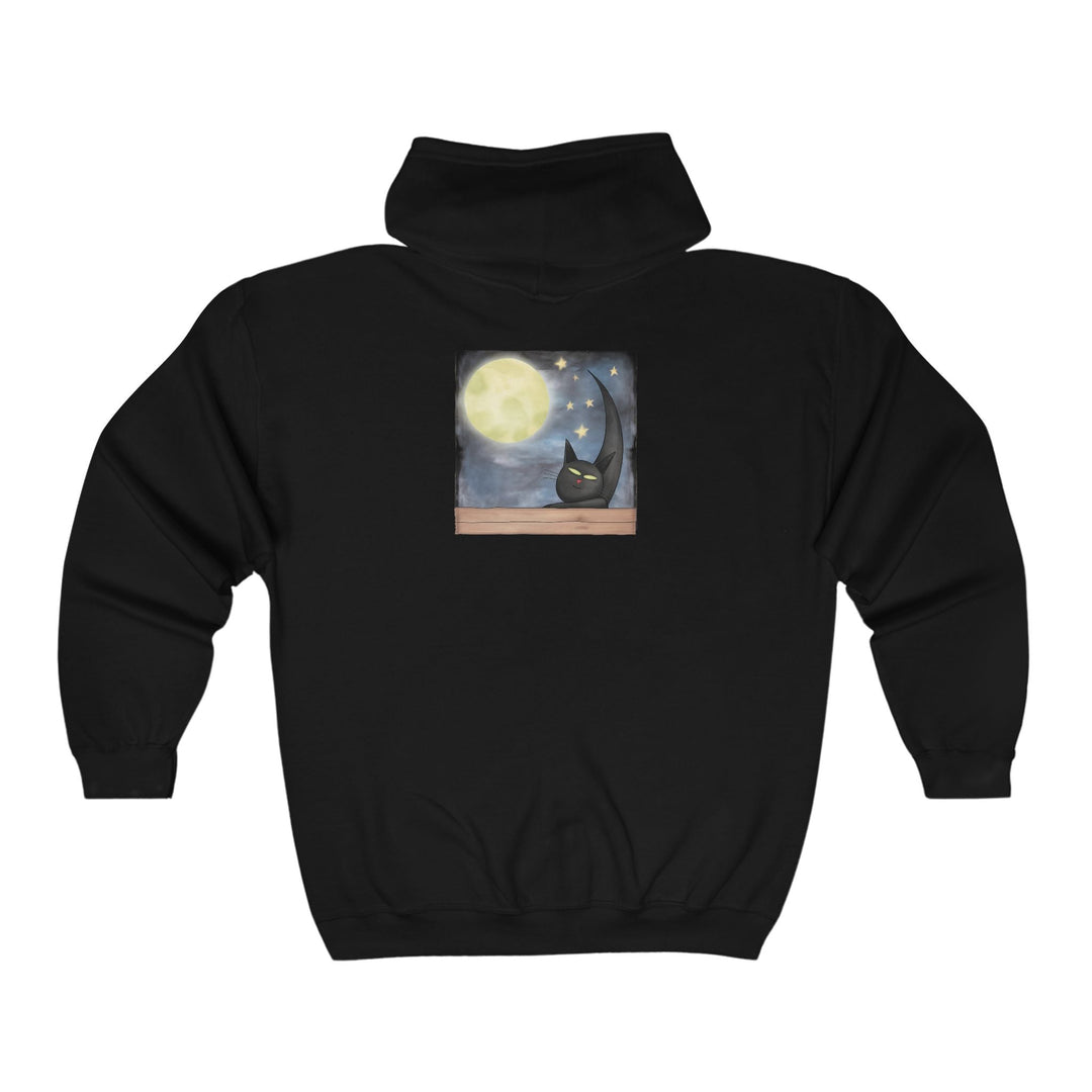 Black Cat Moonlit Window Hoodie Hoodie - Blululi