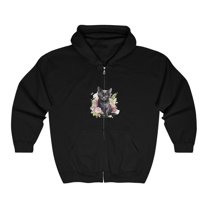 Black Cat & Pink Flowers Hoodie Hoodie - Blululi