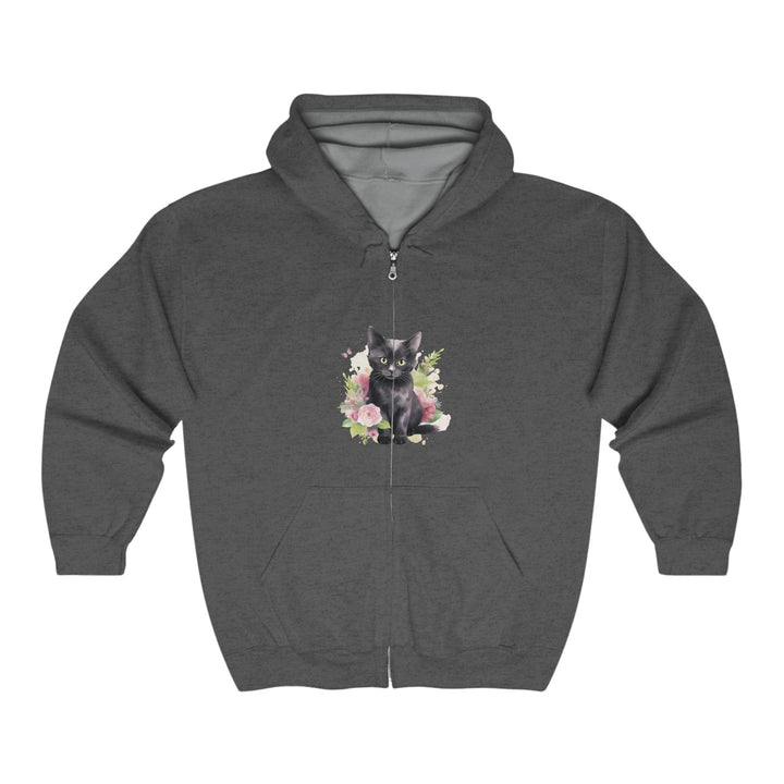 Black Cat & Pink Flowers Hoodie Hoodie - Blululi