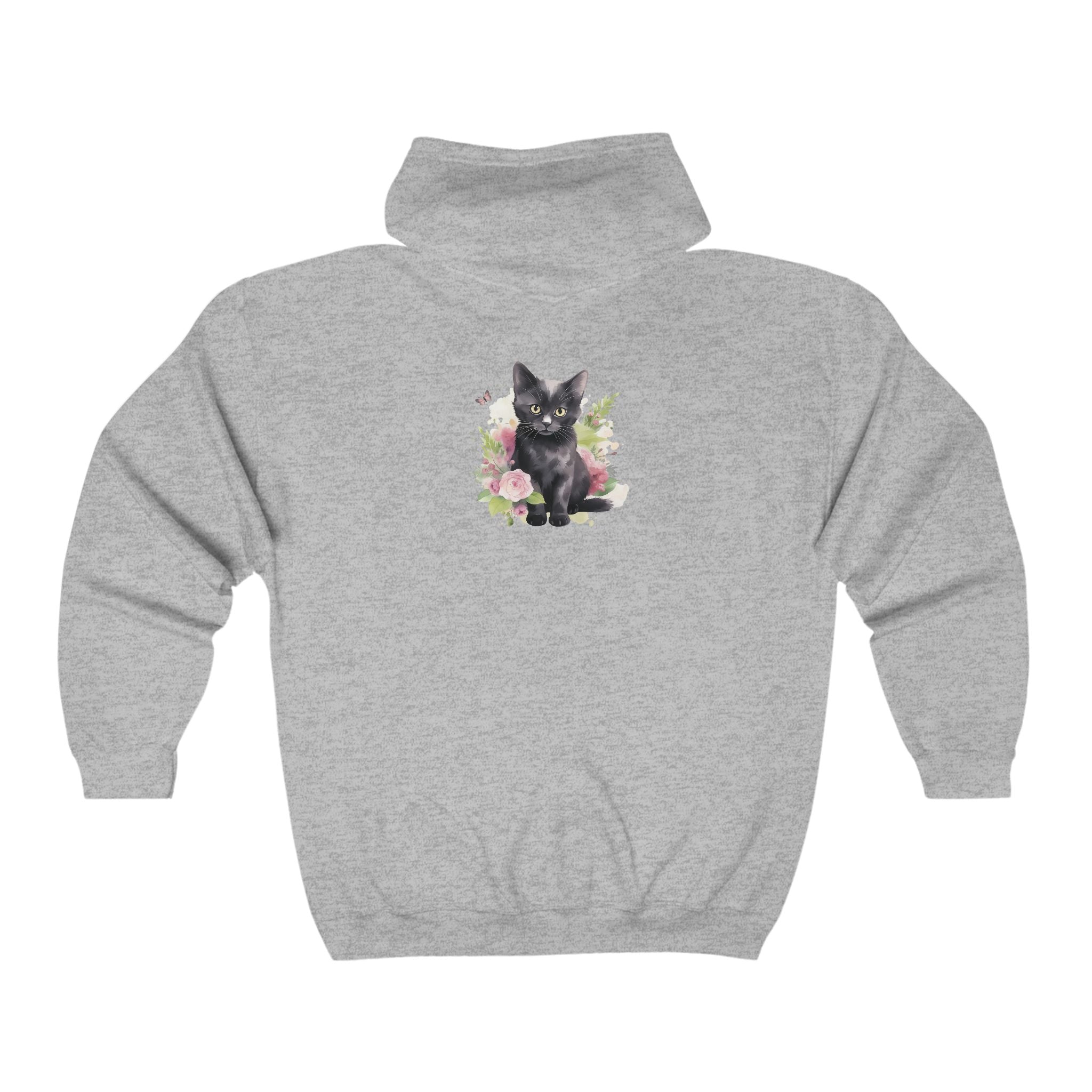 Black Cat & Pink Flowers Hoodie Hoodie - Blululi