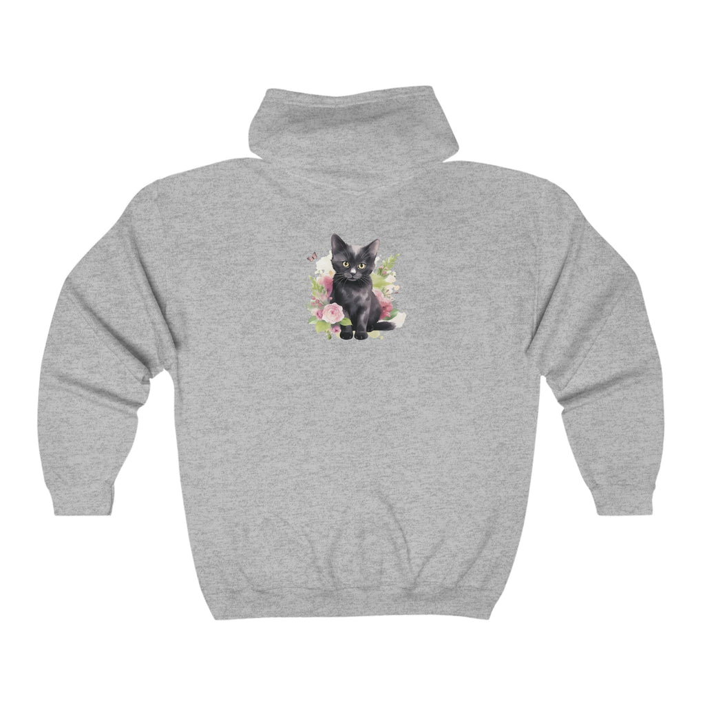 Black Cat & Pink Flowers Hoodie Hoodie - Blululi