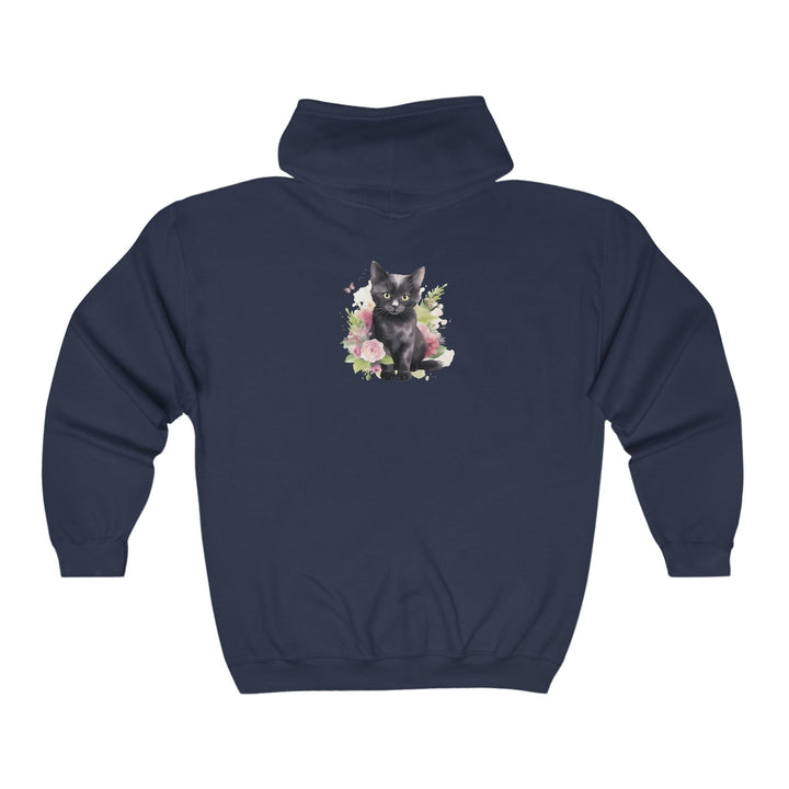 Black Cat & Pink Flowers Hoodie Hoodie - Blululi