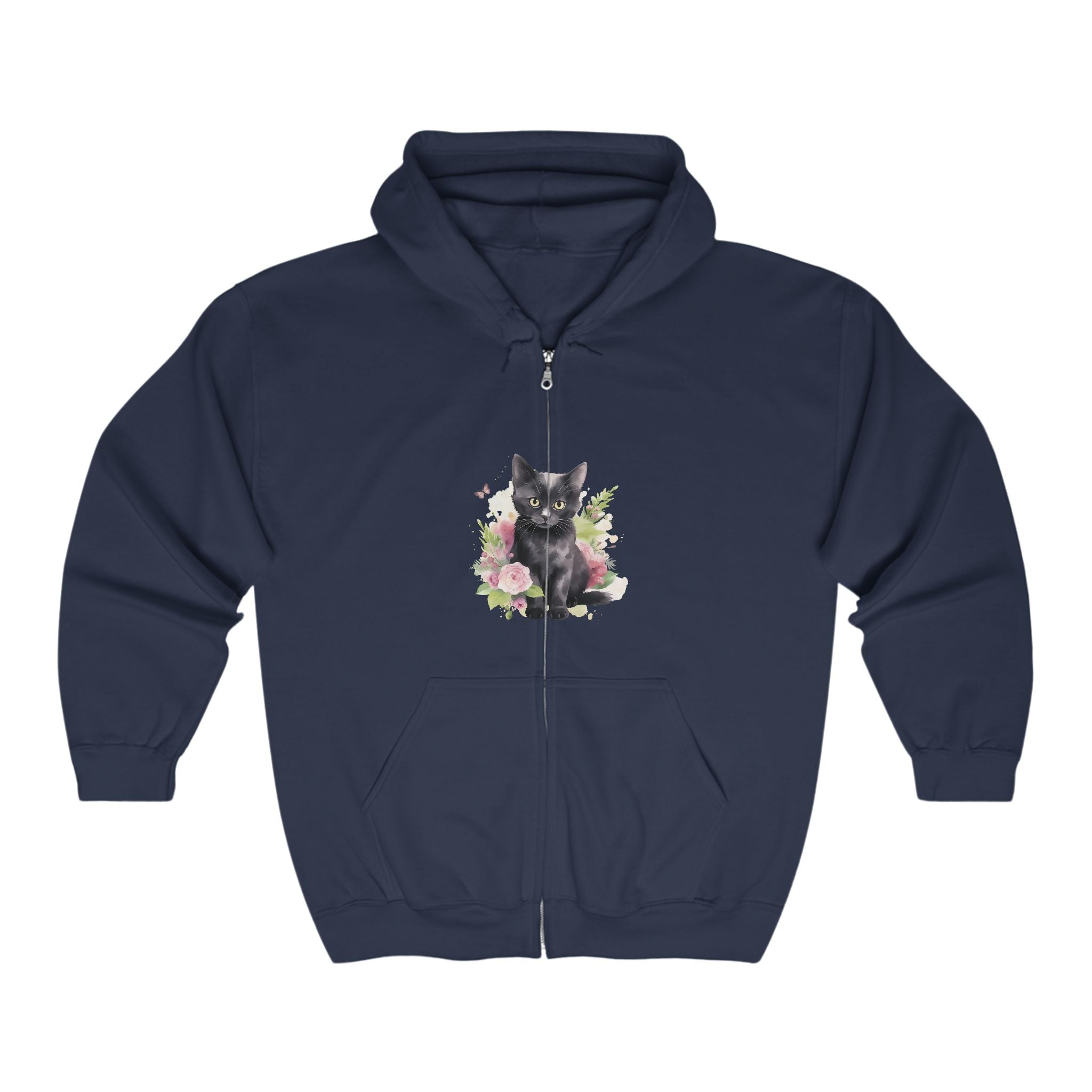 Black Cat & Pink Flowers Hoodie Hoodie - Blululi