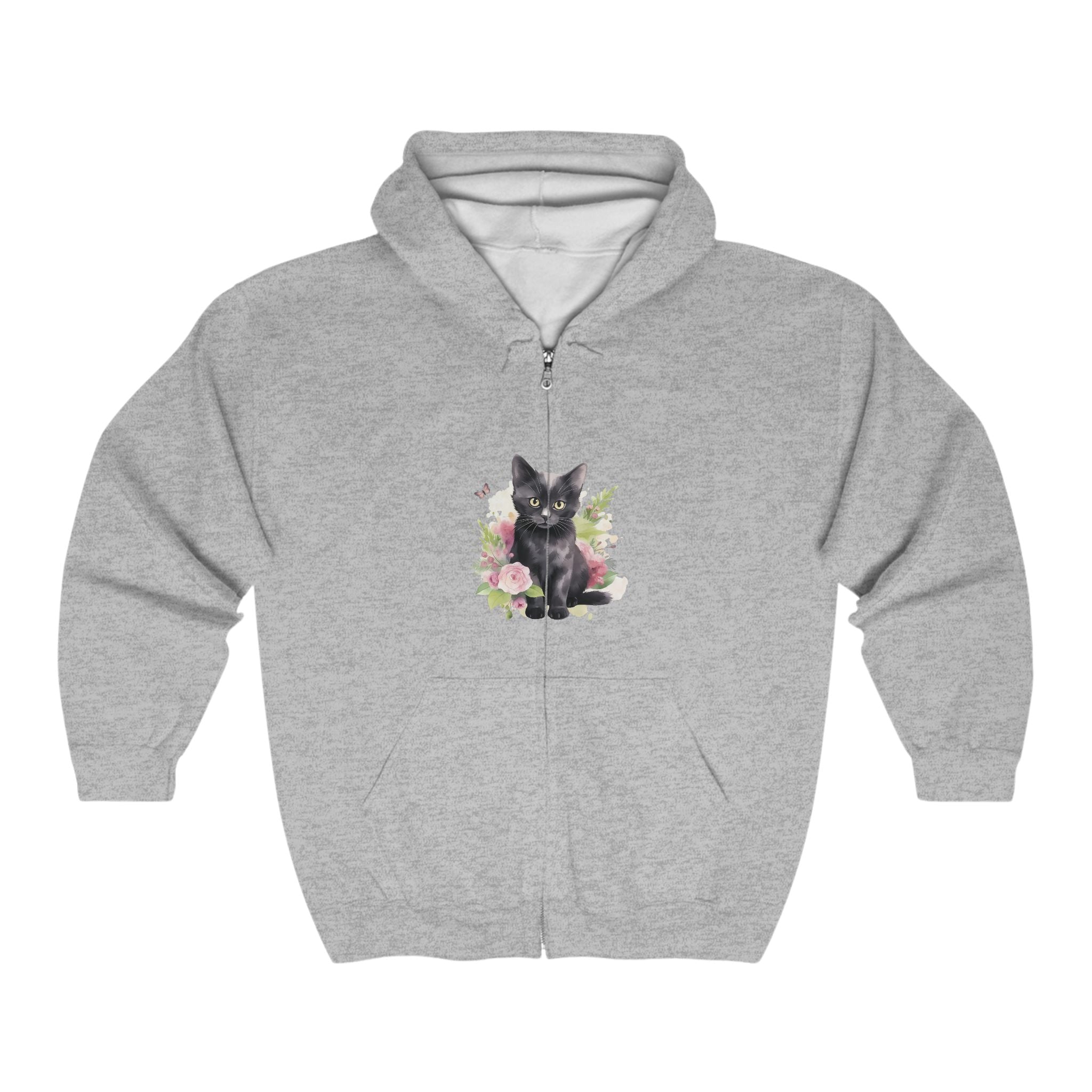 Black Cat & Pink Flowers Hoodie Hoodie - Blululi