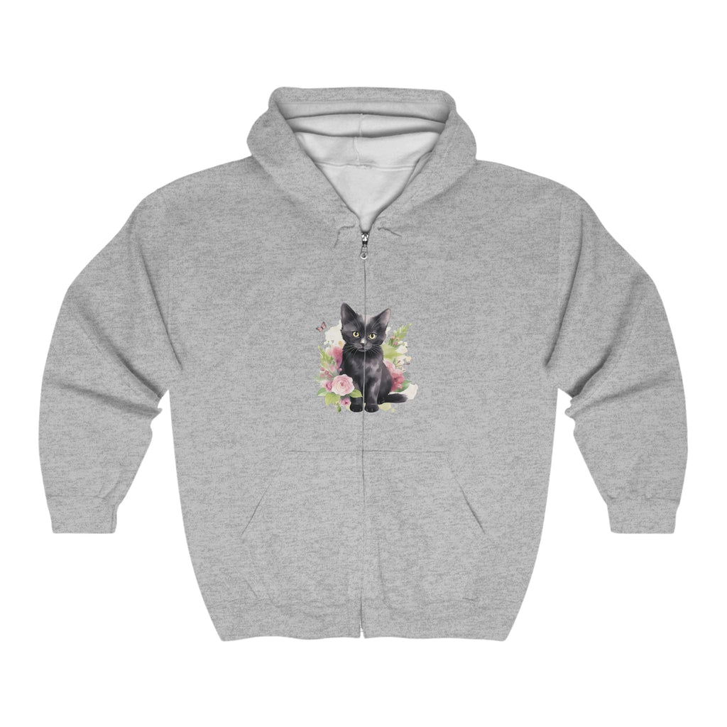 Black Cat & Pink Flowers Hoodie Hoodie - Blululi