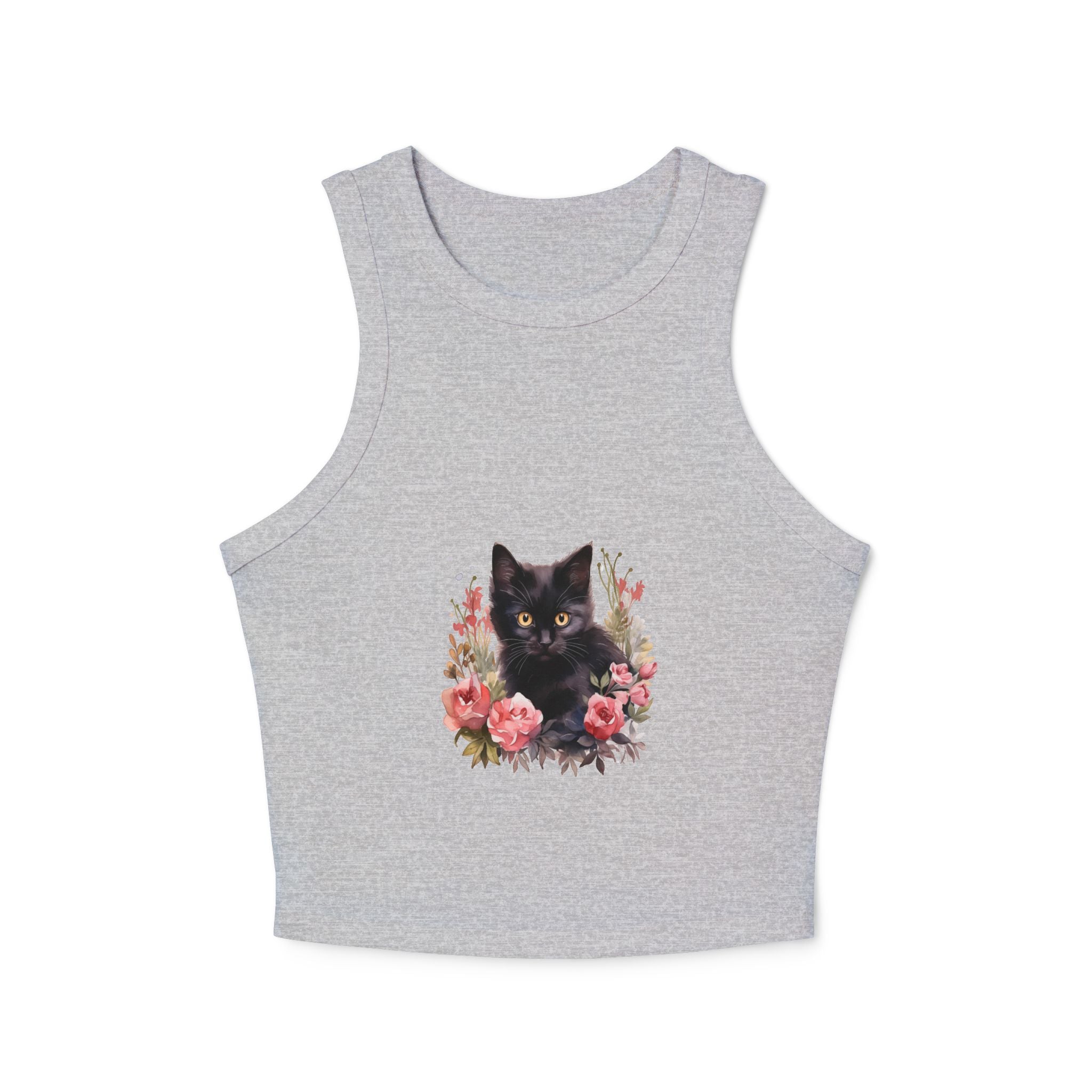 Black Cat Rose Watercolor Racerback Tank Top Tank Top - Blululi