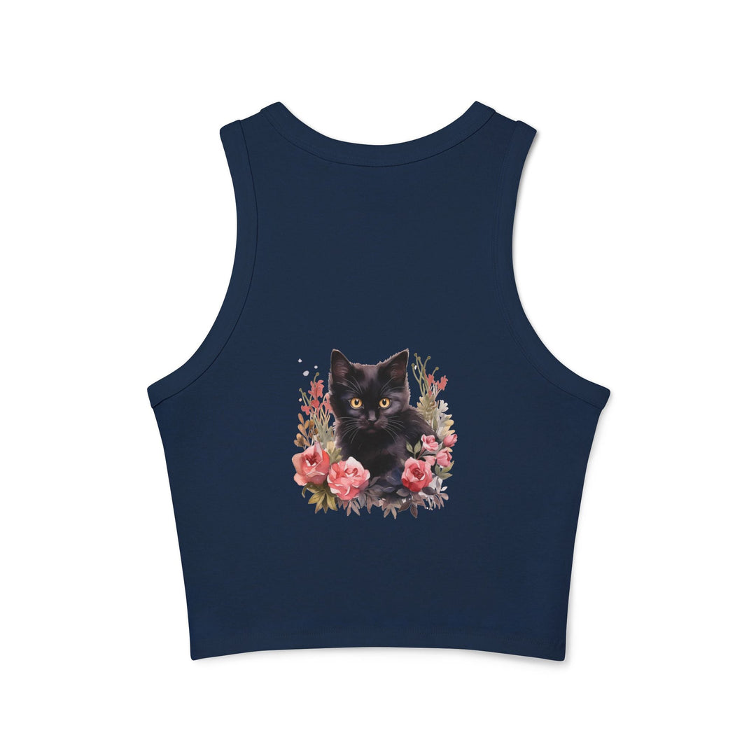 Black Cat Rose Watercolor Racerback Tank Top Tank Top - Blululi