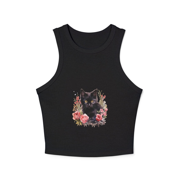 Black Cat Rose Watercolor Racerback Tank Top Tank Top - Blululi