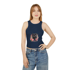 Black Cat Rose Watercolor Racerback Tank Top Tank Top - Blululi