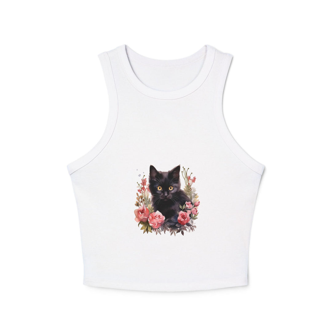 Black Cat Rose Watercolor Racerback Tank Top Tank Top - Blululi