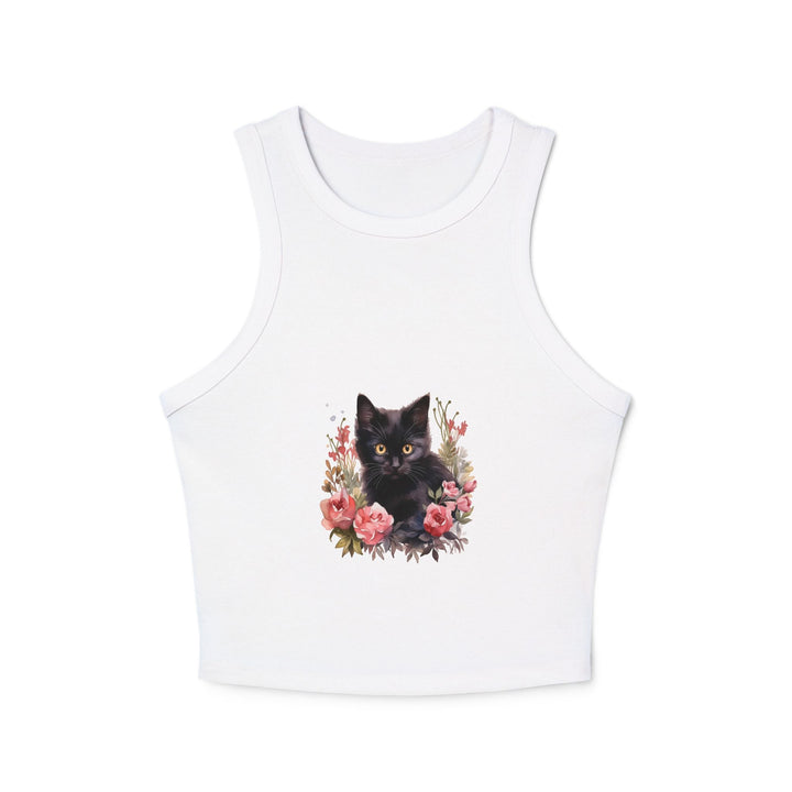 Black Cat Rose Watercolor Racerback Tank Top Tank Top - Blululi