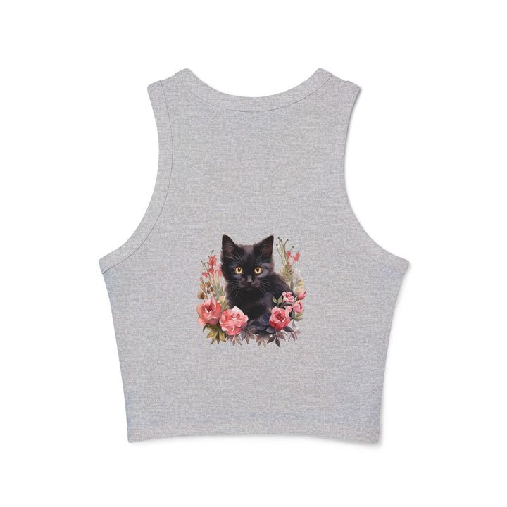 Black Cat Rose Watercolor Racerback Tank Top Tank Top - Blululi