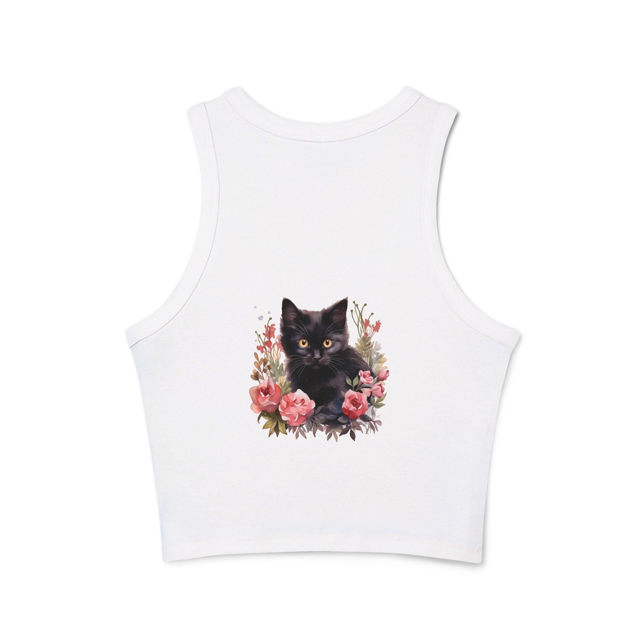 Black Cat Rose Watercolor Racerback Tank Top Tank Top - Blululi