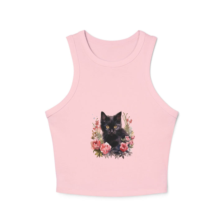 Black Cat Rose Watercolor Racerback Tank Top Tank Top - Blululi