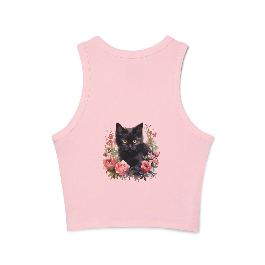 Black Cat Rose Watercolor Racerback Tank Top Tank Top - Blululi