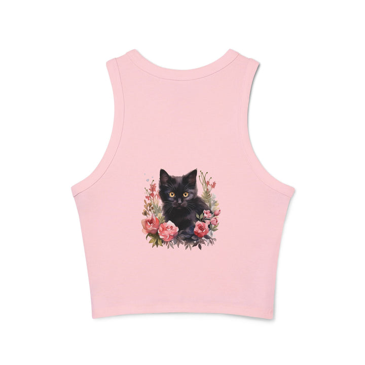 Black Cat Rose Watercolor Racerback Tank Top Tank Top - Blululi