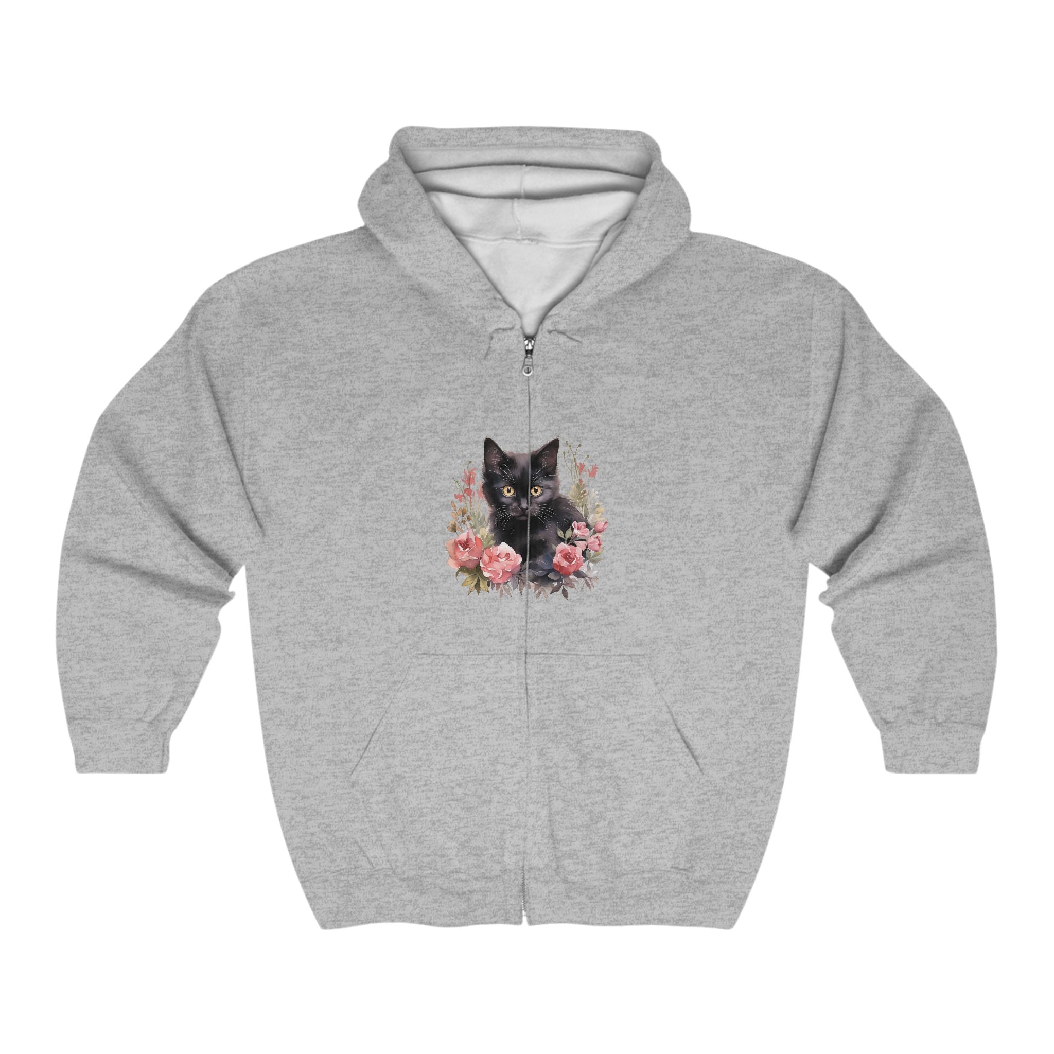 Black Cat & Roses Hoodie - Mystical Design Hoodie - Blululi