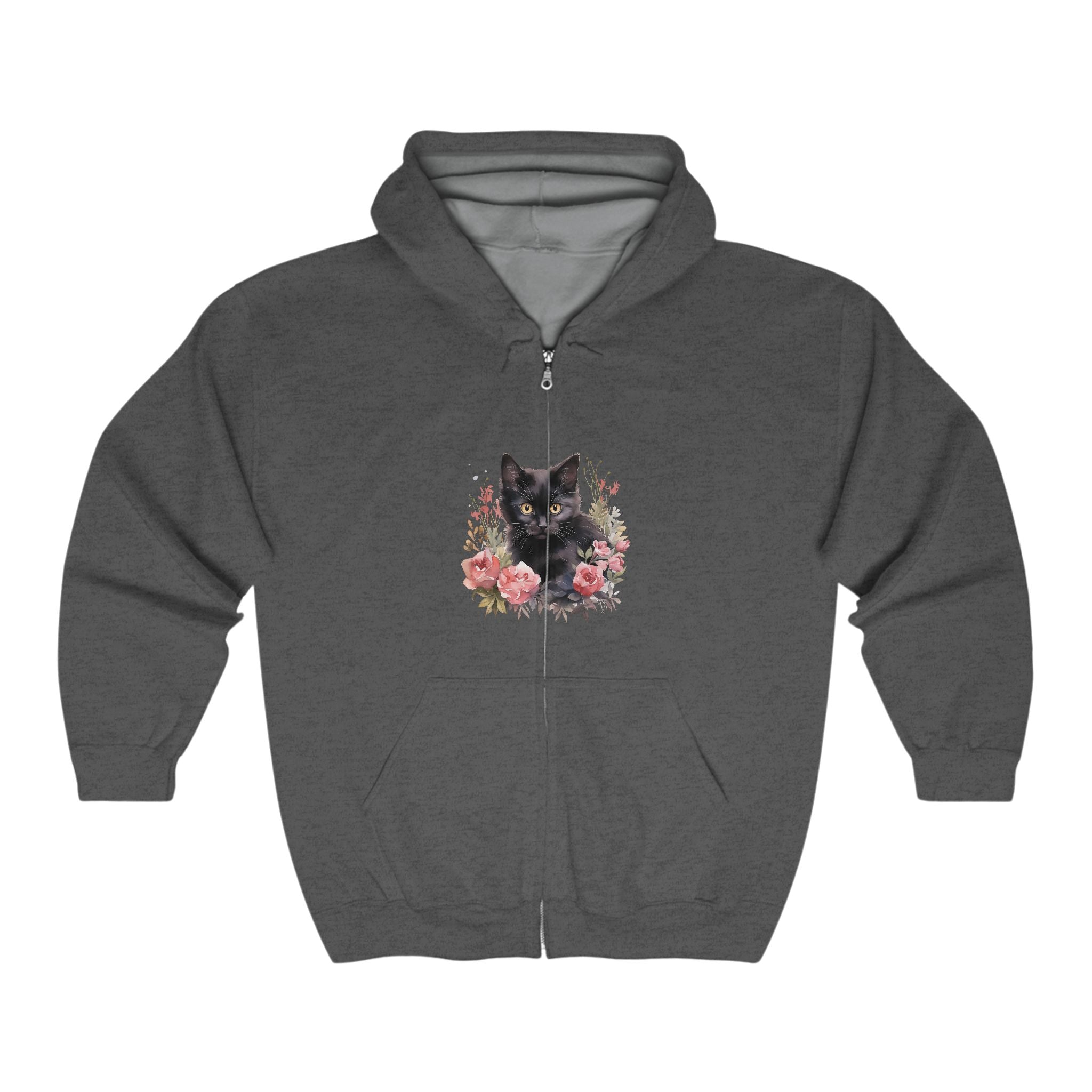 Black Cat & Roses Hoodie - Mystical Design Hoodie - Blululi