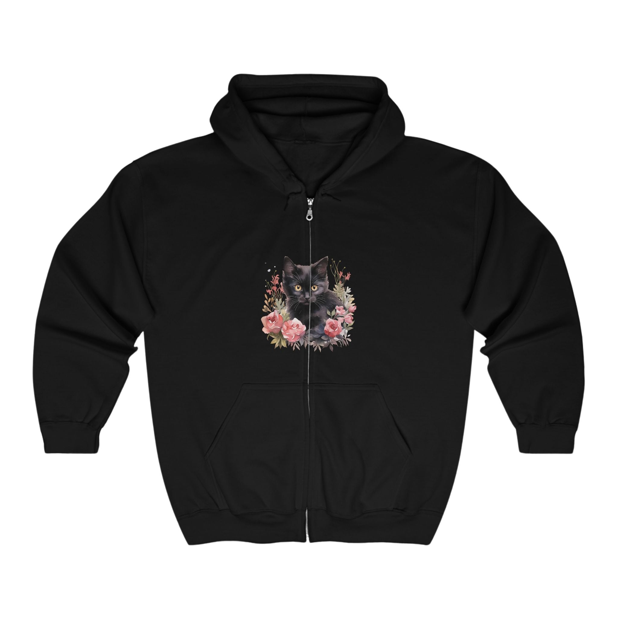 Black Cat & Roses Hoodie - Mystical Design Hoodie - Blululi