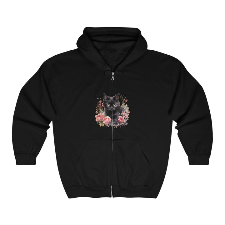 Black Cat & Roses Hoodie - Mystical Design Hoodie - Blululi