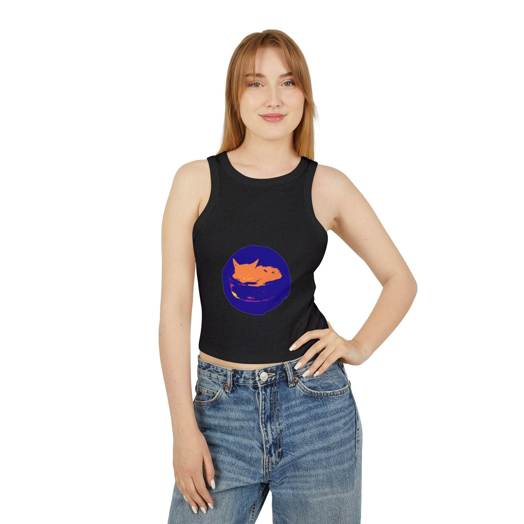 Black Cat Sleeping in Bowl Watercolor Tank Top Tank Top - Blululi