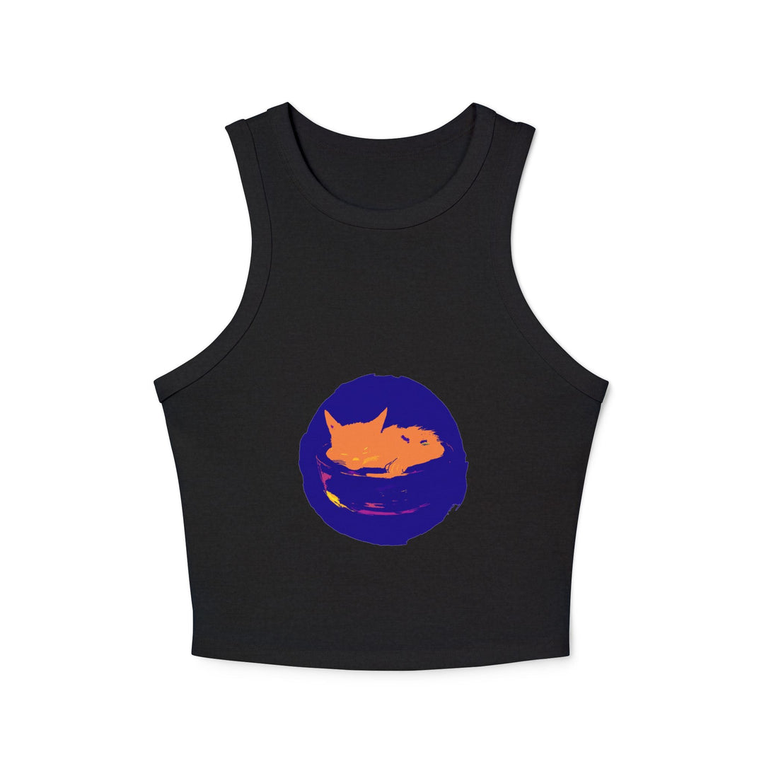 Black Cat Sleeping in Bowl Watercolor Tank Top Tank Top - Blululi