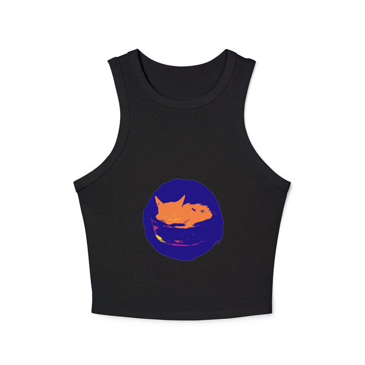 Black Cat Sleeping in Bowl Watercolor Tank Top Tank Top - Blululi