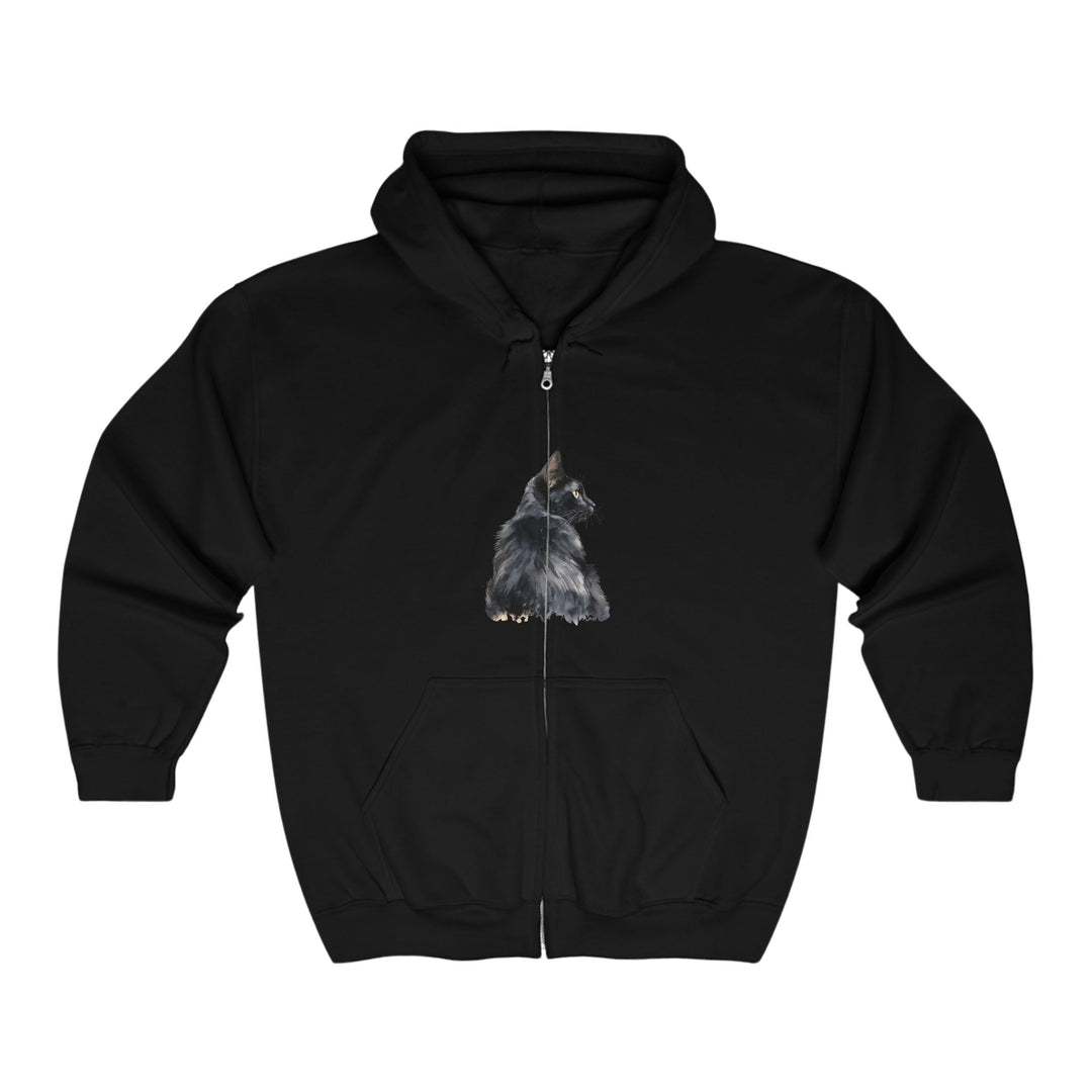 Black Cat Watercolor Hoodie - Mysterious Charm Hoodie - Blululi