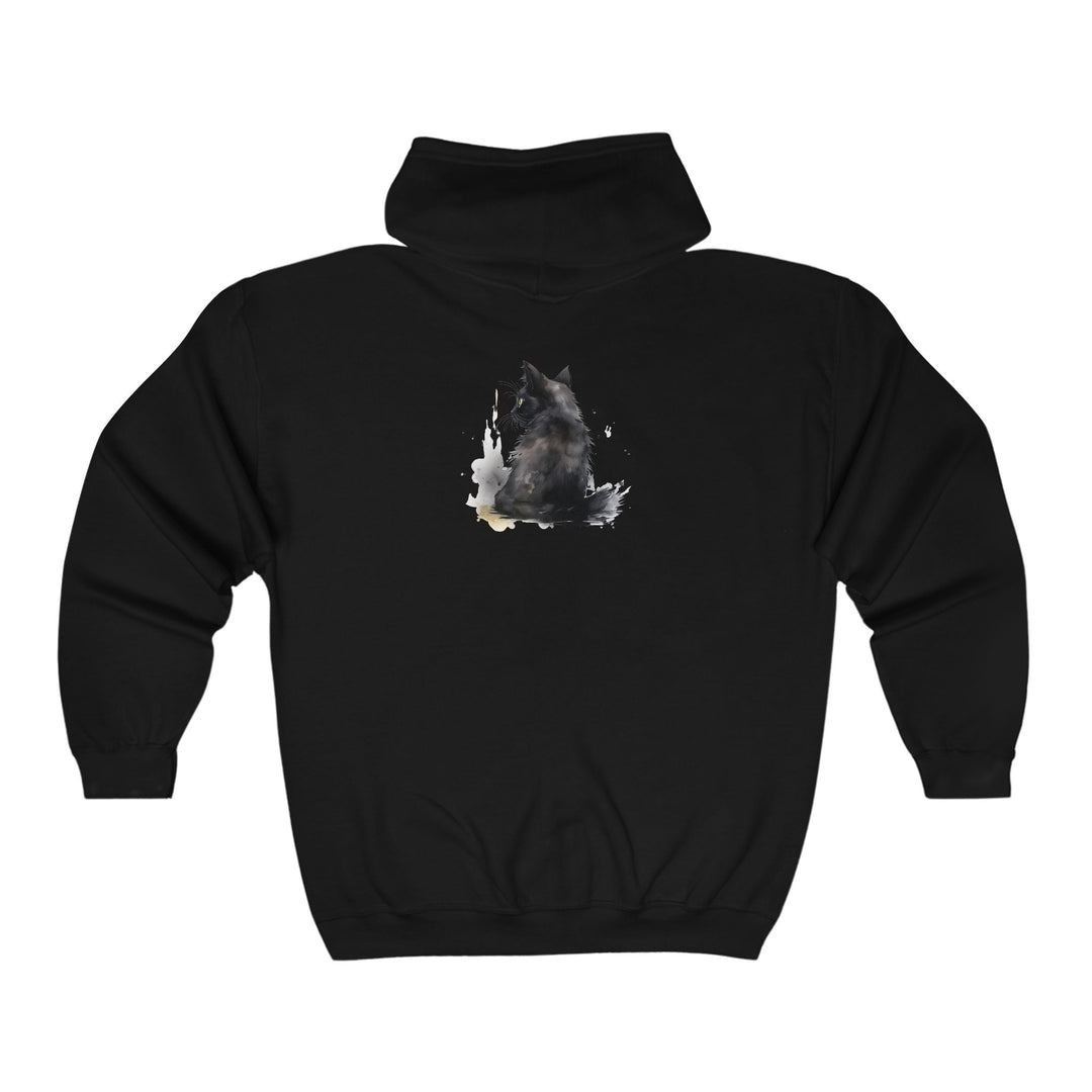 Black Cat Watercolor Hoodie - Mysterious Charm Hoodie - Blululi