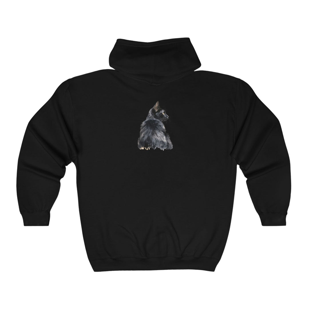 Black Cat Watercolor Hoodie - Mysterious Charm Hoodie - Blululi