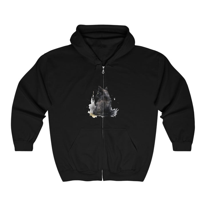 Black Cat Watercolor Hoodie - Mysterious Charm Hoodie - Blululi