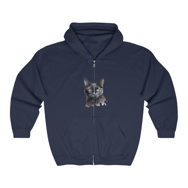 Black Cat Watercolor Hoodie - Mystical Feline Hoodie - Blululi