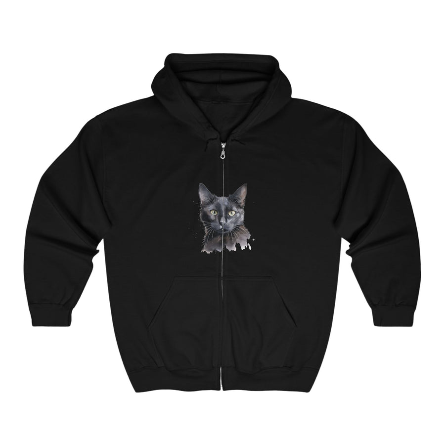 Black Cat Watercolor Hoodie - Mystical Feline Hoodie - Blululi