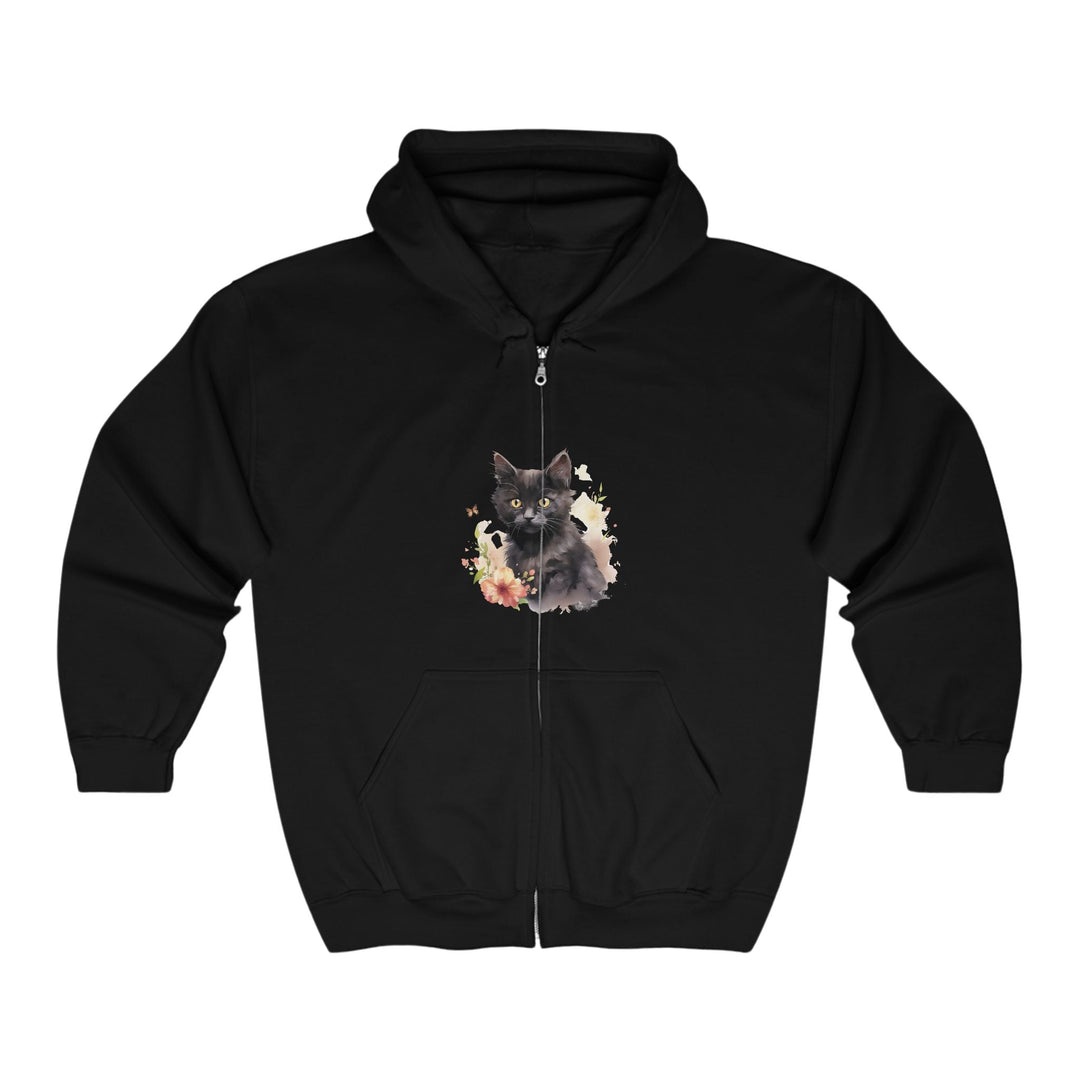 Black Cat Watercolor Hoodie - Mystical Pet Design Hoodie - Blululi