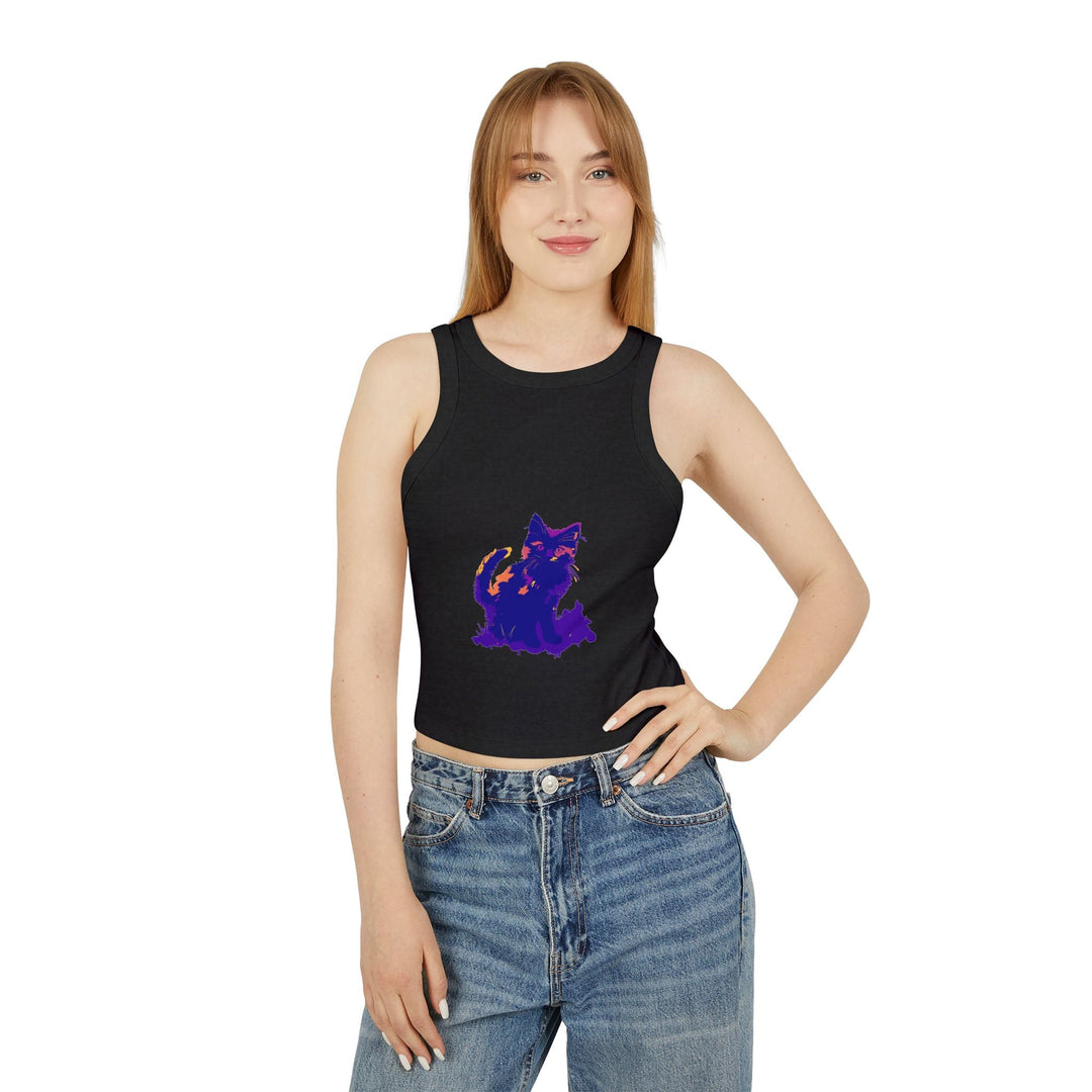 Black Cat Watercolor Racerback Tank Top - Colorful Kitten Tank Top - Blululi