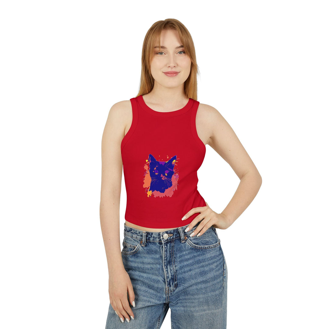 Black Cat Watercolor Racerback Tank Top - Colorful Splatter Tank Top - Blululi