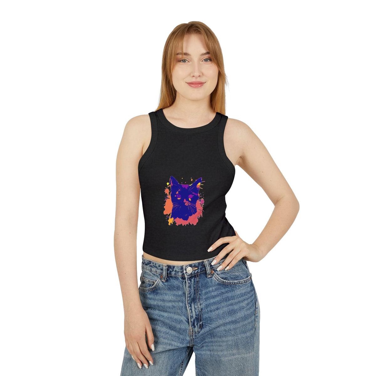 Black Cat Watercolor Racerback Tank Top - Colorful Splatter Tank Top - Blululi
