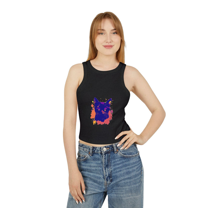 Black Cat Watercolor Racerback Tank Top - Colorful Splatter Tank Top - Blululi