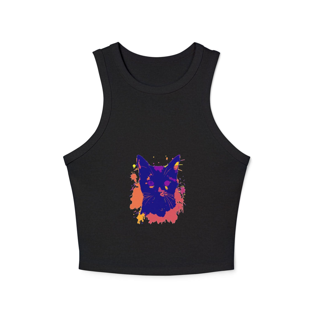 Black Cat Watercolor Racerback Tank Top - Colorful Splatter Tank Top - Blululi