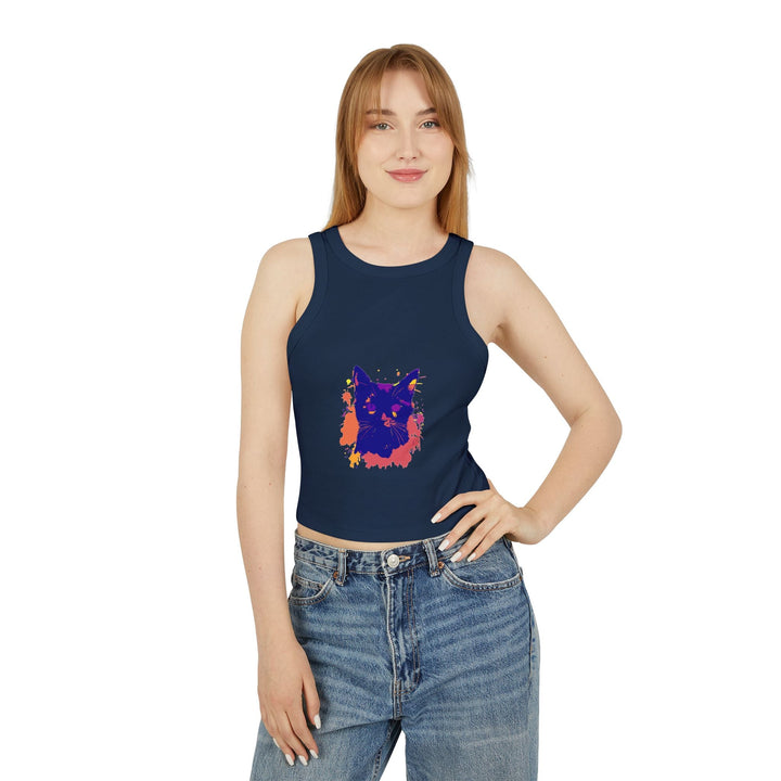 Black Cat Watercolor Racerback Tank Top - Colorful Splatter Tank Top - Blululi