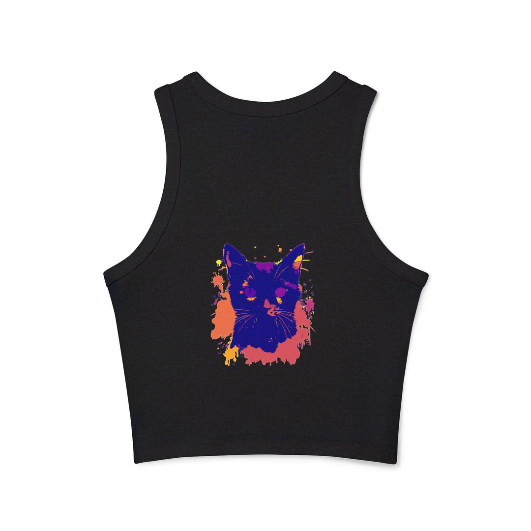 Black Cat Watercolor Racerback Tank Top - Colorful Splatter Tank Top - Blululi