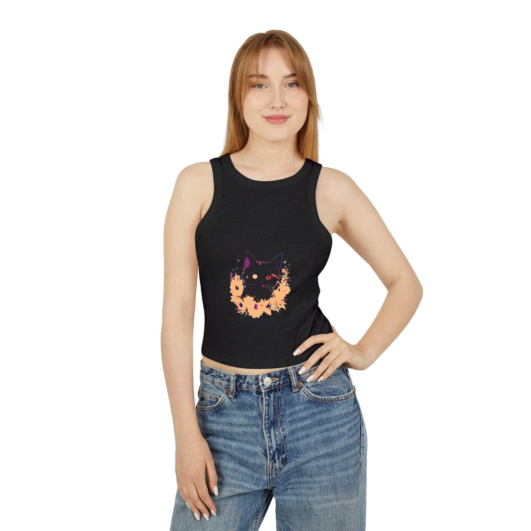 Black Cat Watercolor Racerback Tank Top - Mystical Design Tank Top - Blululi