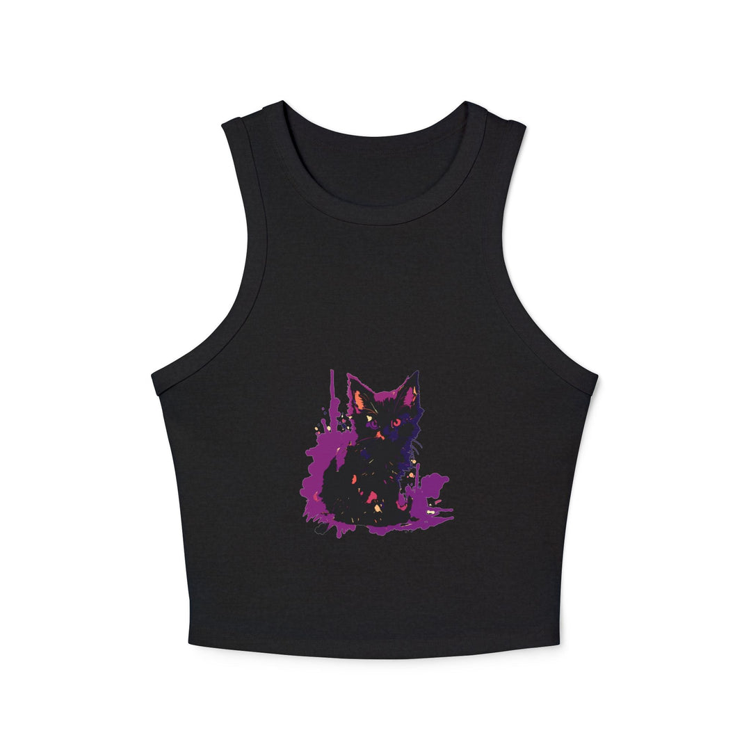 Black Cat Watercolor Racerback Tank Top - Purple Splatter Tank Top - Blululi