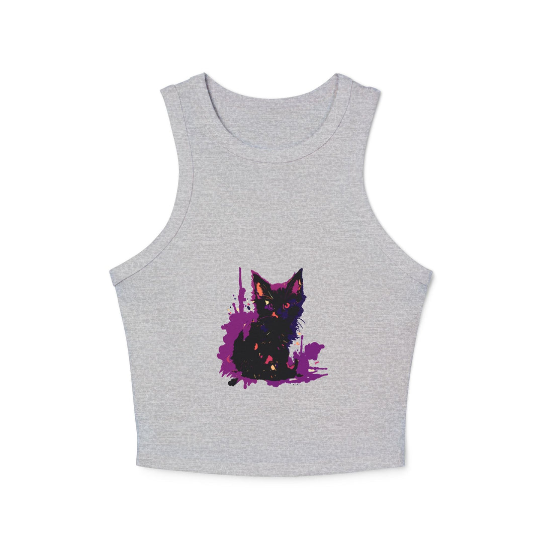 Black Cat Watercolor Racerback Tank Top - Purple Splatter Tank Top - Blululi