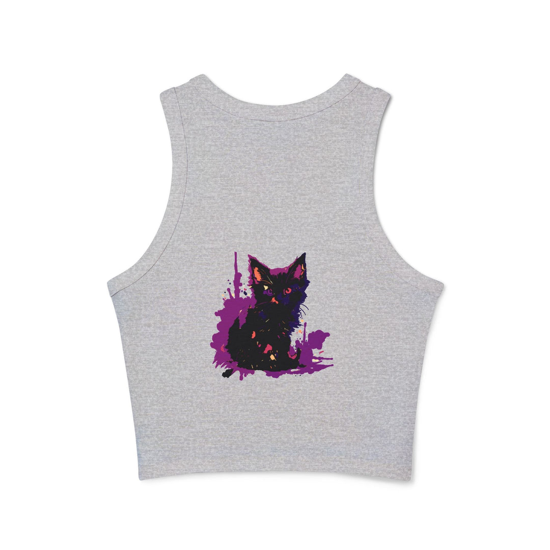 Black Cat Watercolor Racerback Tank Top - Purple Splatter Tank Top - Blululi