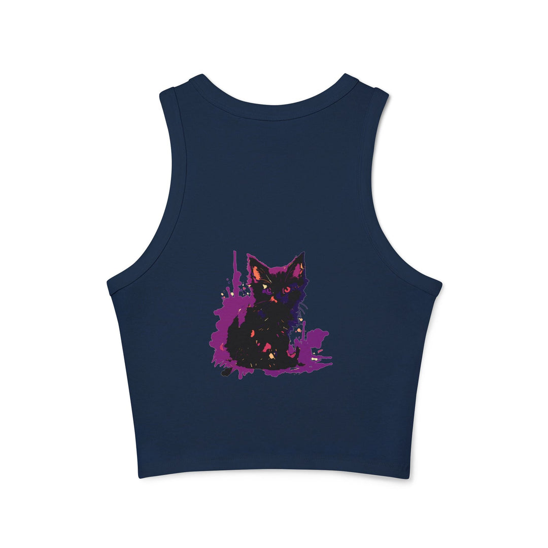 Black Cat Watercolor Racerback Tank Top - Purple Splatter Tank Top - Blululi