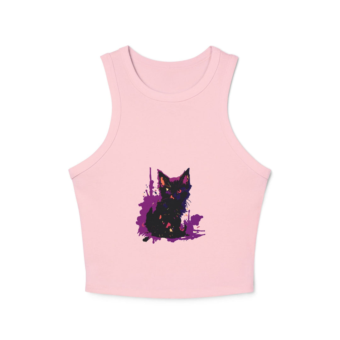 Black Cat Watercolor Racerback Tank Top - Purple Splatter Tank Top - Blululi